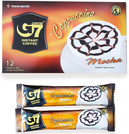 【JAVIET KAISHA】ベトナムの インスタントコーヒーG7 4種まとめ買い「カフェオレ3in1 ボックス 正規品16ｇ×20袋」、 「ブラック コーヒー正規品 1箱15袋入り」、「カプチーノヘーゼルナッツ12スティック」、「カプチーモカ12スティック」JAVICO MARKET感謝カード付き (4種4箱セット, カフェオレ、ブラックコーヒー、カプチーノモカ、カプチーノヘーゼルナッツ)