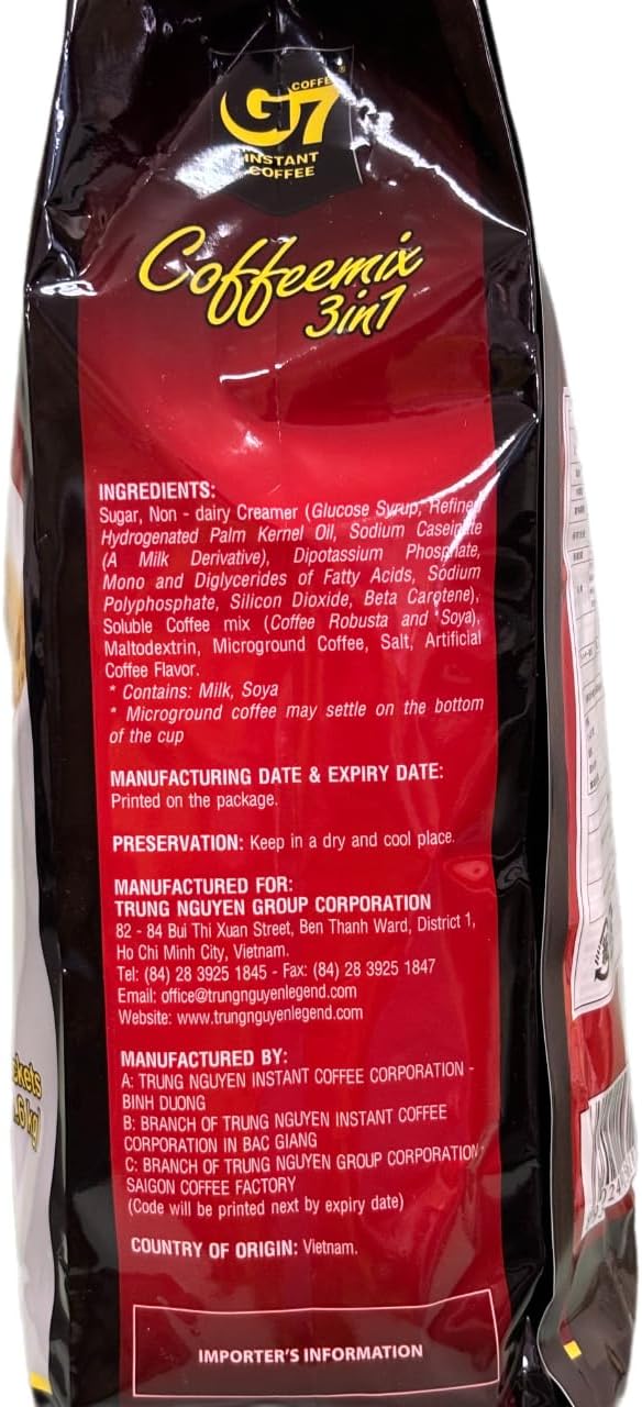 JAVIET KAISHA TRUNG NGUYEN G7 Instant Hot Iced Coffee, 3 in 1 Vietnamese Coffee, 16 g x 50 Bags