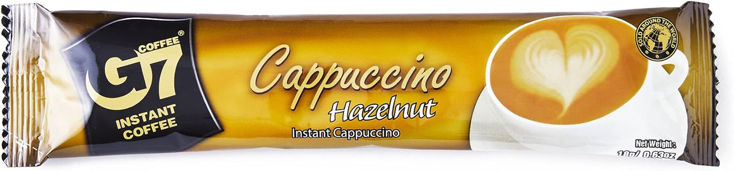 Official Vietnamese G7 Coffee, Cappuccino/Hazelnut Box, Genuine Product, 12 Bottles
