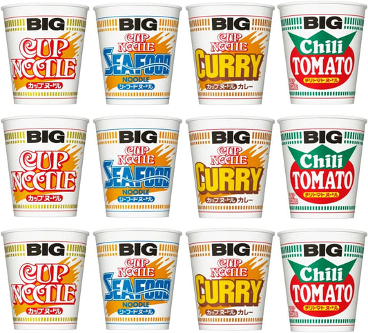 Nissin Cup Noodles BIG, 4 Types, 12 Meals, Assorted, Cup Noodle, Seafood Noodle, Curry Noodle, Chili Tomato Noodle