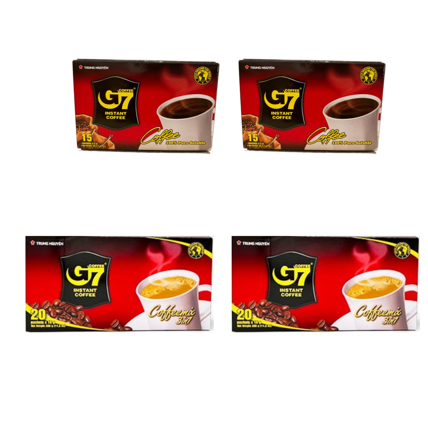 【JAVIET KAISHA】ベトナムの インスタントコーヒーG7 カフェオレ3in1 ボックス 正規品×20袋 16グラム (x 20袋) と G7コ ブラック コーヒー正規品 1箱15袋入り まとめ買い２種セット インスタントコーヒー チュングエン coffee G7コーヒー
