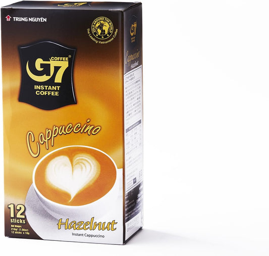 Official Vietnamese G7 Coffee, Cappuccino/Hazelnut Box, Genuine Product, 12 Bottles