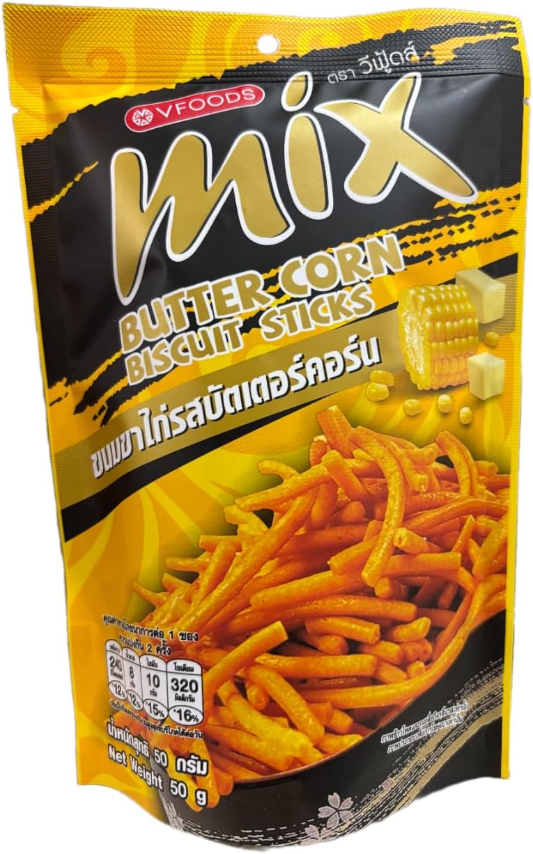 【JAVIET KAISHA】VFOODS MIX BUTTER CORN BISCUITS STICKS 10個詰め合わせセット タイ産 スナックお菓子 50Gx10個 感謝シールが付き (10個セット, BUTTER CORN)