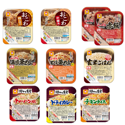 マルちゃん レトルトごはん パック  詰め合わせ セット おこわ釜めし, 街かど食堂, パックご飯 常温 レンジ ご飯 JAVIETのおしぼり付け (1. 赤飯・玄米・釜めし2・おこわ2・街かど食堂3 9種10食)