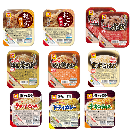 マルちゃん レトルトごはん パック  詰め合わせ セット おこわ釜めし, 街かど食堂, パックご飯 常温 レンジ ご飯 JAVIETのおしぼり付け (1. 赤飯・玄米・釜めし2・おこわ2・街かど食堂3 9種10食)