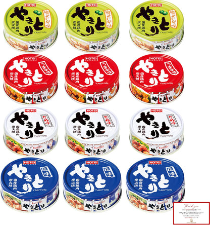 【JAVIET KAISHA】ホテイフーズ 肉缶詰 セット やきとり ４種類 24個セット詰め合わせ 柚子こしょう、たれ、 うま辛、塩 やきとり おつまみ 保存 非常食 感謝シール付き (2. 4種ｘ各６缶 24缶セット)